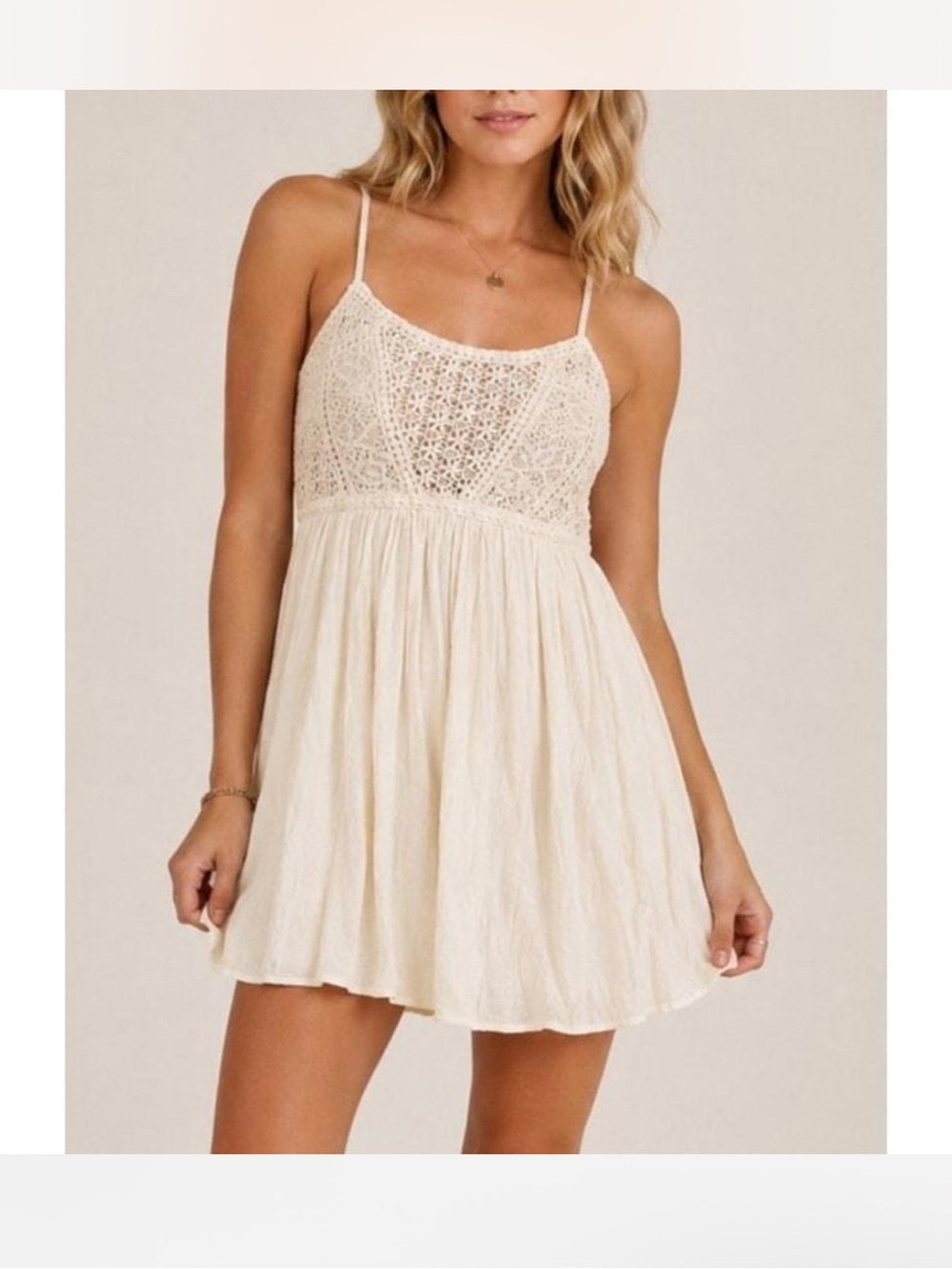 American Eagle Outfitters Cream Crochet Bodice Mini Dress
